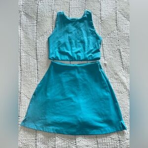 Girlfriend Collective Teal Blue Snowcap Sport Skort and Paloma Crop Set S